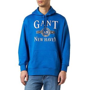 GANT Crest Heren Retro Hoodie Lapis Lazuli, S, Lapis Lazuli