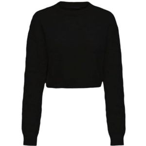 ONLY Onltirona Ls Crop Detail O-Neck Bf KNT Pull tricoté pour femme, Noir, XL