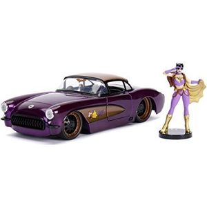 Jada Toys DC Comics Bombshells Batgirl 1957 Chevy Corvette Auto Die-Gietdeuren, kofferbak en kap om te openen, met figuur Bat Girl, schaal 1:24, paars/goud