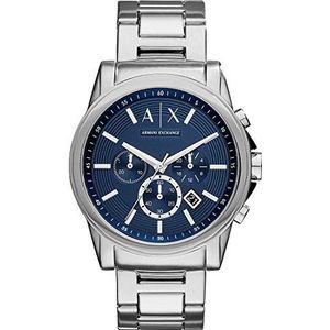 Armani Exchange Herenhorloge, chronograaf kwartsuurwerk, 45 mm roestvrijstalen behuizing met armband van roestvrij staal, AX2509, zilver., armband
