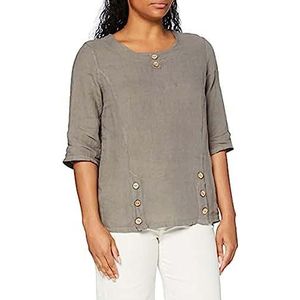 Bonateks, Blouse Top ronde hals met knopen en halve mouwen, 100% linnen, maat 36, Amerikaanse maat, S, top, taupe, gemaakt in Italië, bruin, 38, Bruin