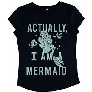 Disney The Little Actual Mermaid T-shirt voor dames met rolgeluiden, Navy Blauw