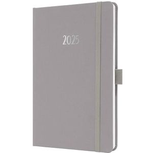 SIGEL J5403 Jolie Agenda semainier 2025, env. A5, gris, couverture rigide avec couverture textile, élastique, passant pour stylo, poche plaquée, 174 pages, en papier durable, agenda