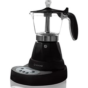 BEHOME Elektrisch programmeerbaar elektrisch Mokka koffiezetapparaat 3 kopjes met timer, warme koffie gedurende 30 minuten, zwart aluminium (met timer)