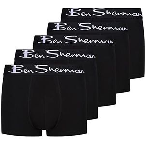 Ben Sherman U5_1399_bs_s Boxershorts voor heren, Ben Sherman Podrick, zwart, zacht katoen met witte elastische tailleband, comfortabel en ademend ondergoed, pak van 5 heren, zwart.