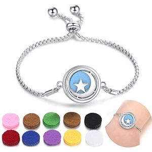 SIXDUTON Aromatherapie-armband van roestvrij staal, verstelbare armband voor koppels, 7 modellen, 10 reservestempels, een doordacht cadeau voor vrouwen, vrouwen, moeders en geliefden., roestvrij staal