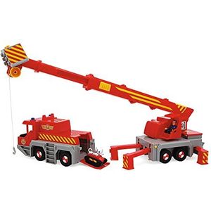 Simba 109252517 - brandweerman Sam speelgoedkraan (50 cm) - 2-in-1 reddingsvoertuig (auto en kraan) voor kinderen vanaf 3 jaar, met lier, figuur, licht en geluid (batterijen inbegrepen)