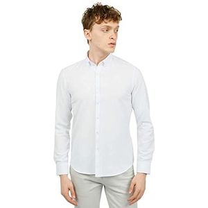 Bonamaison Slim Fit Overhemd met lange mouwen met knopen voor heren, Wit