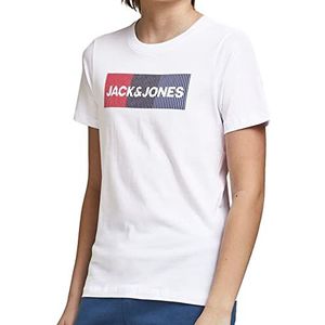 Jack & Jones Junior Jjecorp T-shirt voor jongens met Ss Crew Neck Noos Jr Logo, Wit/Fit: Jr / Large Print