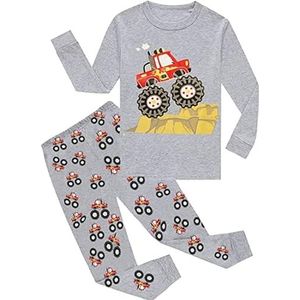 EULLA Pyjama-set voor kleine jongens, nachtkleding van katoen, lange mouwen, pyjamaset, voertuig 1, 6 - 7 jaar, Voertuig 1
