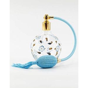 Parfumverstuiver, Boheems glas, transparant, met gouden bloemenborduurwerk, bal, gemaakt in Italië, vintage, 67023