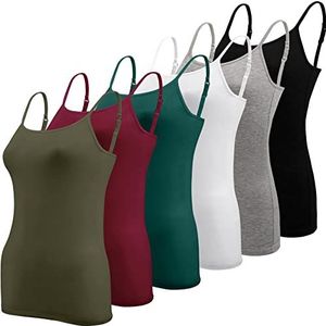 BQTQ Damestop met spaghettibandjes en met verstelbare riem, basic tanktop voor dames en meisjes, 6 stuks