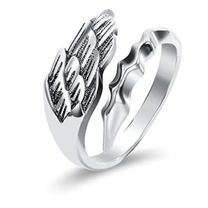KONFEN Verstelbare zilveren ring voor dames en heren, open fidget-ring met Vikingkompas, vallende sterring, engelenvleugelring, verstelbare voetring, duimring, Sterling zilver zilver