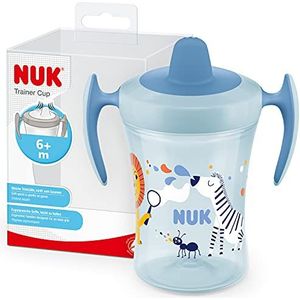 NUK 10255608 Trainer Cup om te leren drinken, zacht, lekvrij, 6 maanden, BPA-vrij, 230 ml, zebra (blauw)