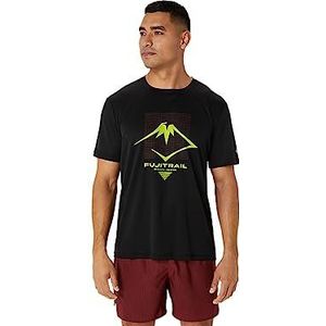 ASICS Fujitrail Logo Ss Top T-shirt voor heren, Performance Black/Antique Red/Neon Lime