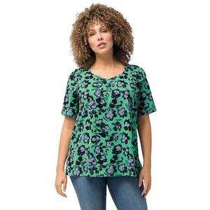 Ulla Popken T-shirt met hartvormige uitsnijding, bedrukte T-shirts voor dames, Groen