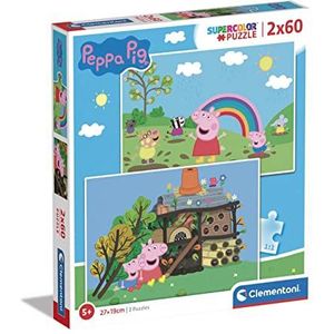Clementoni - Peppa Pig Supercolor Pig-2 x 60 (bevat 2 60 stuks) kinderen 5 jaar, cartoon-puzzel gemaakt in Italië, meerkleurig, 21622