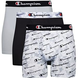 Champion Boxershorts voor heren, Grijze print met Ecrit/New Ebony/Silverstone logo