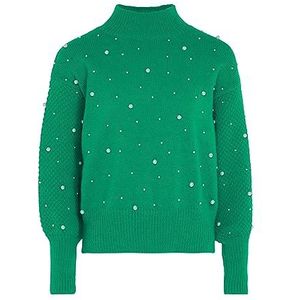faina Dames mode trui met kralen met halve rolkraag en designgevoel polyester groen maat M/L trui sweater, M, groen, M, Groen