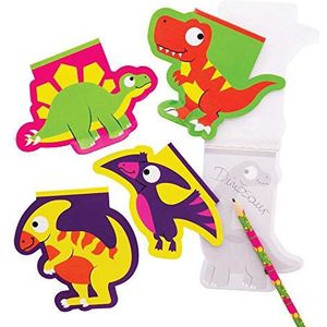 Baker Ross AX609 Notitieblok dinosaurus – verpakking met 12 tekenblokken voor kinderen, ideaal voor feestzakjes