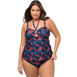 Ulla Popken Tankini halterset met bloemen, gerecyclede stippen, tankiniset voor dames, Navy Blauw