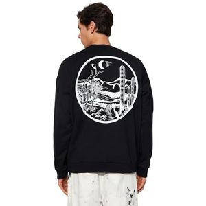 Trendyol Oversize sweatshirt ronde hals landschap print trainingspak heren, zwart, M, zwart.