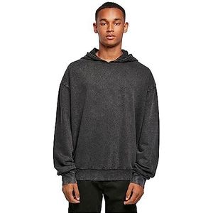 Build Your Brand Oversized sweatshirt met capuchon voor heren van zuurgewassen katoen, verkrijgbaar in twee kleuren, maten XS tot 5XL, zwart, M, zwart.