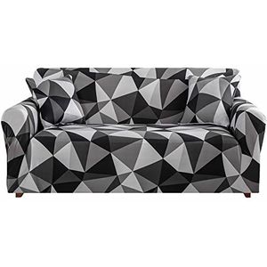 Teynewer 1 x rekbare bankhoes, elastische stof met printpatroon voor stoel, bank, hoes voor meubels (3-zits, zwarte driehoek)