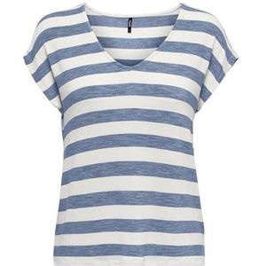 ONLY Onllira Life S/S V-hals Top Jrs T-shirt voor dames, Infinity/strepen: Cloud Dancer