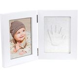Happy Hands kleine set met dubbele frame handafdrukken voor een baby hand of voetafdrukken (afmetingen: 17 x 13 cm, gemakkelijk te hanteren, inclusief zachte plasticine), wit