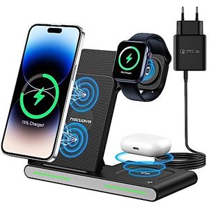 3-in-1 laadstation opvouwbare oplader voor iPhone 14 13 12 11 8 Mini/Samsung Galaxy S23 S22 S21/Airpods 3 2 Pro/Apple Watch Ultra 8 7 6 SE