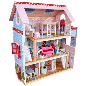 KidKraft 65054 Chelsea poppenhuis van hout met accessoires en 3 speellagen, voor poppen van 12 cm