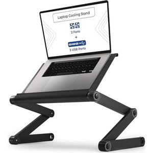 WorkEZ Ergonomische laptopkoeler met 2 ventilatoren en 3 USB-poorten, inklapbaar, met hoogte en hellingshoek, zwart