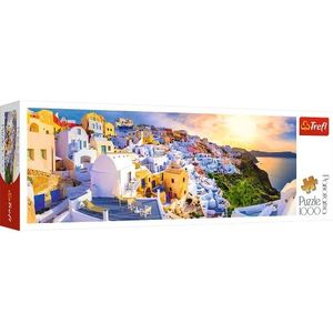 Trefl - Zonsondergang in Santorini, Griekenland - Panoramische puzzel 1000 elementen - Vakantielandschap, creatief entertainment, voor volwassenen en kinderen ouder dan 12 jaar