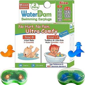 WaterDam Zeer comfortabele en waterdichte zwemoordopjes ter voorkoming van de oren van de zwemmer (maat 0+1A: zuigelingen, baby's, peuters van 3 tot 18 maanden (blauw-oranje)