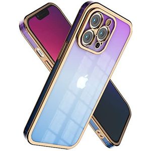 Ontiny Soft Case voor iPhone 13 Pro Max (6,7 inch), stootvast (Gold Border & Purple Gradiët)