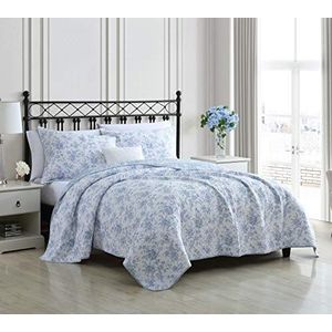 Laura Ashley Omkeerbaar beddengoed van katoen met bijpassende kussenslopen, woondecoratie voor alle seizoenen, 100% blauw, tweepersoonsbed