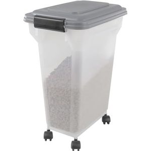 Iris Ohyama, voedselcontainer / droogvoerbox 20 liter voor 7,5 kg luchtdicht, transparant, inclusief schep en wielen voor droogvoer voor honden en katten - luchtdichte voedselcontainer ATS-M, grijs