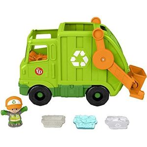 Fisher-Price Little People Recycling Truck Set (meertalige versie), muziekspeelgoed om te duwen met figuur, speelgoed voor kinderen, vanaf 1 jaar, HJN47