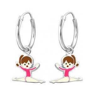 Zilveren oorbellen voor kinderen | Meisjesoorbellen | Zilveren oorbellen met hanger, turnster, 8 mm x 10 mm, zilver, zilverkleurig