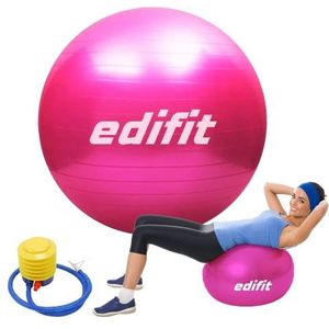 EDIFIT, Zwitserse bal, 55, 65 en 75, sportschool, pilates, opblaasplant inbegrepen, fitnessmateriaal, gymnastiek, yoga-accessoires (55 cm, roze)
