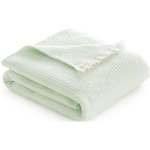 Todocama - Extra zachte katoenen deken met wafelpatroon, multifunctionele sprei voor bank, bed, decoratieve overtrek en sjaaldeken, mintgroen, 230 x 240 cm