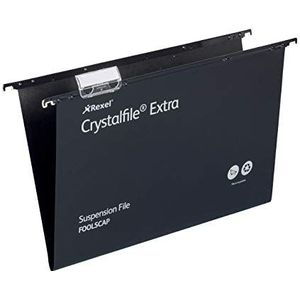 Rexel Crystalfile Extra 300080 hangmap, polypropyleen, 15 mm, met tabbladen en legplanken, zwart, 25 stuks