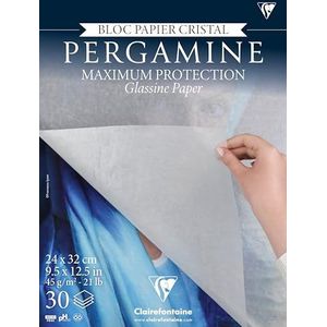 Clairefontaine 976100C Blok, gelijmd, Pergamine, 24 x 32 cm, 45 g, 30 vellen, zacht kristalpapier, licht transparant, ideaal voor het beschermen van tekeningen