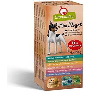 GranataPet Mini Royal Multipack, 6 x 150 g, nat hondenvoer in testpakket, graanvrij en zonder toegevoegde suiker, complete voeding voor volwassen honden