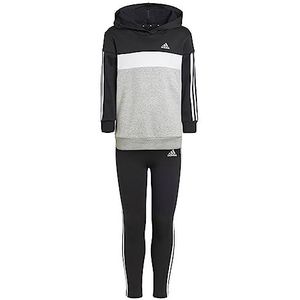 adidas Tracksuit voor meisjes, top: zwart/wit/medium grijs Heather Bottom: zwart/wit, 4-5 jaar