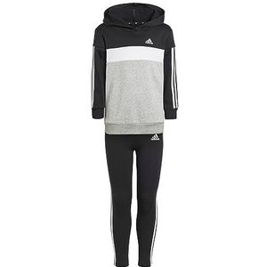 adidas Tracksuit voor meisjes, top: zwart/wit/medium grijs Heather Bottom: zwart/wit, 4-5 jaar