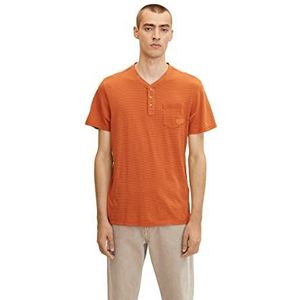 TOM TAILOR Henley Heren T-shirt met borstzak 1032933, 30391 - Flame Orange Finestripe, L, 30391 Flame Orange Finesstre