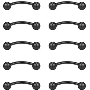 Gojewen 10 stuks gebogen barbells voor wenkbrauwen, lippen, rook, helix, tragus, brug, piercing, buik, piercing, 16 g, roestvrij staal, 6 mm, 8 mm, 10 mm, Metaal