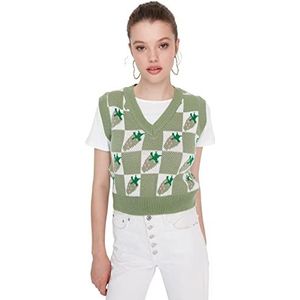 Trendyol Gilet pull tissé à col en V standard pour femme, menthe, M